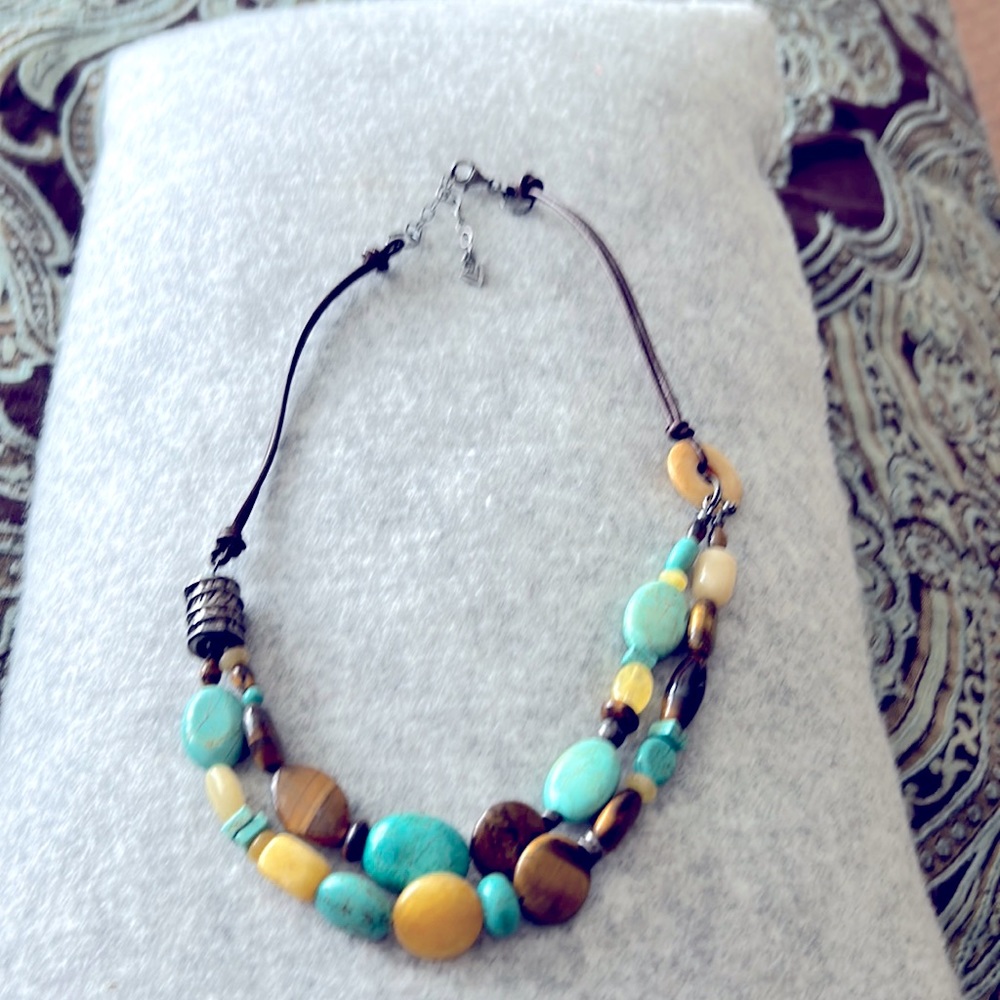 Turquoise Leather cord necklace, 2 inch clasp